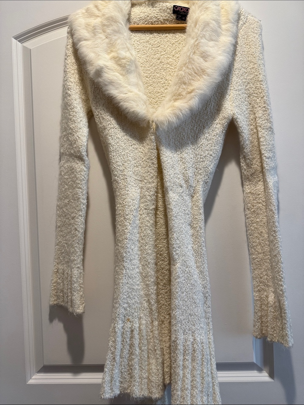 Xoxo Belted Cárdigan Sweater Fur Neck Mohair Blend off white